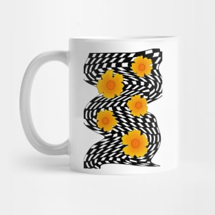 Trippy Psychedelic Checkered Seventies Flower Design Mug